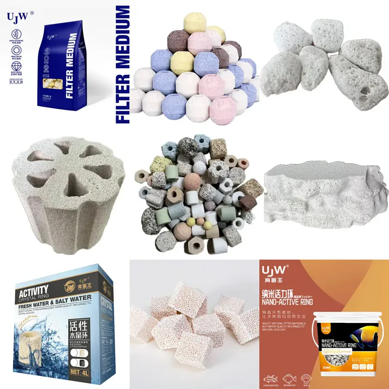 UJW custom filter media packs with mixed ceramic media samples